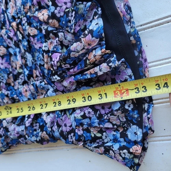 Allison & Kelly Dress Womens Blue Floral Short Slv Keyhole Mesh Rutched Ruffle M - Picture 4 of 16